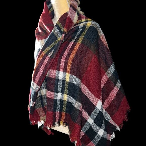 funky monkey red plaid beautiful winter wrap! Soft! Nwot - Picture 2 of 6